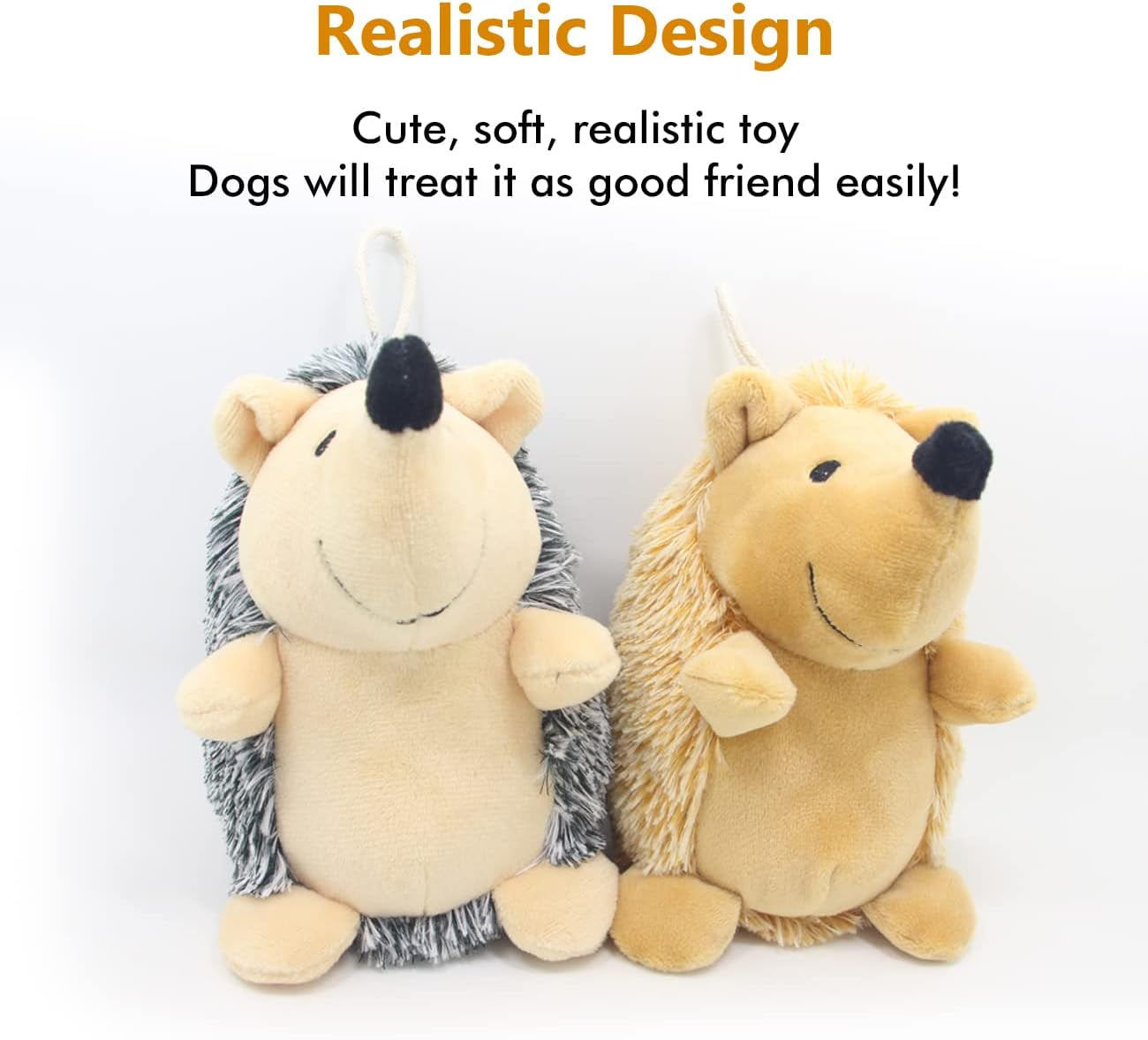 Dog Squeaky Toys, Durable Stuffed Crinkle Plush Dog Chew Toys for Puppy Teething, Interactive Dog Toys for Small, Medium and Large Dogs (Grey+Yellow, Hedgehogs)