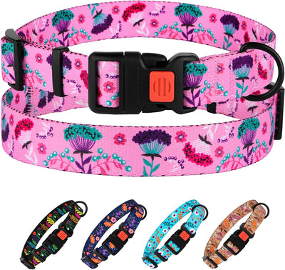 Nylon Dog Collar with Pink Floral Pattern – Adjustable 14-18 Inch