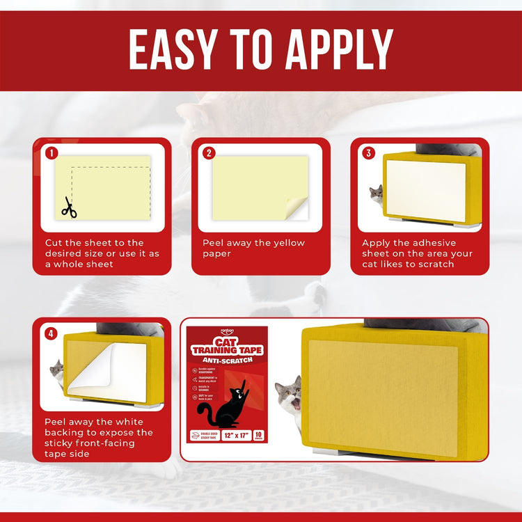 Cat Scratch Furniture Protector – Double Sided - anti Cats Scratching Sticky Tape - No-Residue for Couch, Doors & Walls - 10 Sheets - XL 17" L 12" W Furniture Protectors – Clear Training Tape