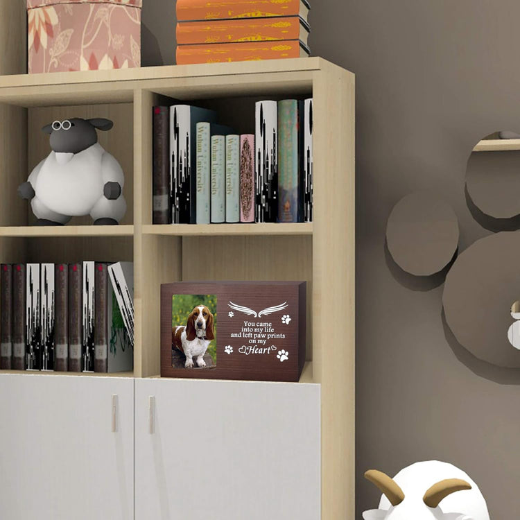 Pet Memorial Keepsake - Cat or Dog Urn with Photo Frame, Wooden Bamboo Urn for Memorial Gifts