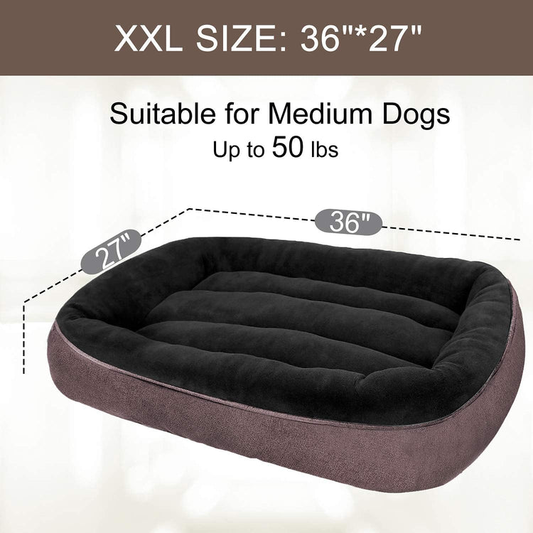 Dog Bed for Medium Dogs/Large/Small, Washable Rectangle Pet Bed Thickened Enough with Soft Coral Fleece and Non-Slip Bottom
