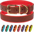 Leather Dog Collar Brass Buckle Soft Padded Puppy Small Medium Large Red Pink Blue Green Purple Yellow (Neck Fit 12"-14", Red)