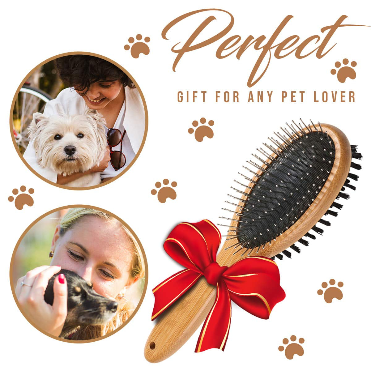 Pet Slicker Brush with Bamboo Handle – Double-Sided Grooming Comb for Dogs & Cats, Long Hair