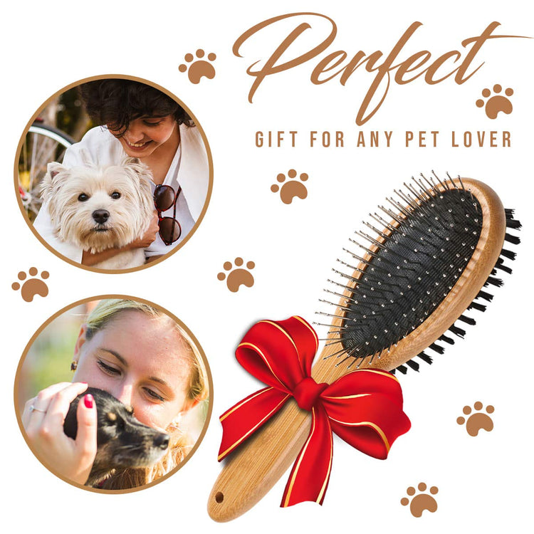 Pet Slicker Brush with Bamboo Handle – Double-Sided Grooming Comb for Dogs & Cats, Long Hair