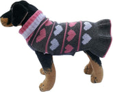 Pet Dog Long Sweaters Dress Knitwear Turtleneck Pullover Warm Winter Puppy Sweater Long Dresses (Grey Heart, Small)