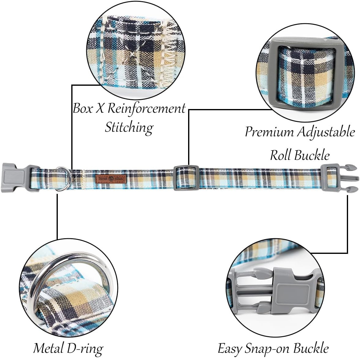 Dog and Cat Collar with Bowtie Grid Collar Plastic Buckle Light Adjustable Collars for Small Medium Large Dogs