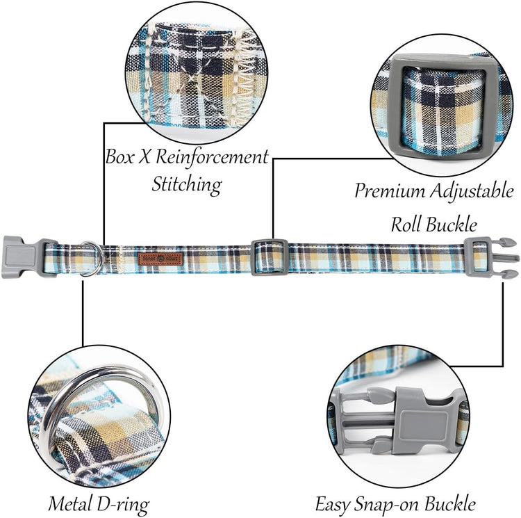 Dog and Cat Collar with Bowtie Grid Collar Plastic Buckle Light Adjustable Collars for Small Medium Large Dogs