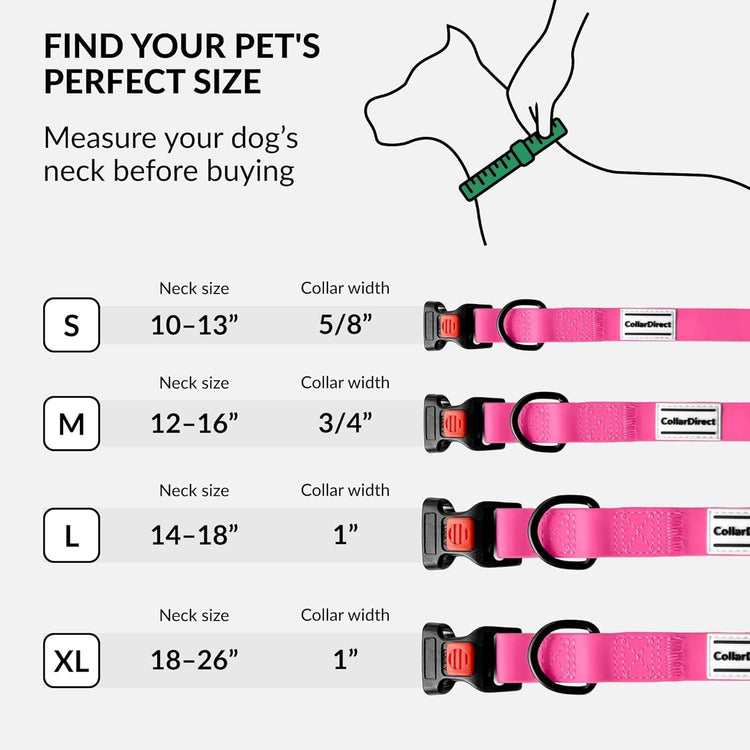 Waterproof Dog Collar - Silicone, Plastic Collar, Odor-Resistant, Easy to Clean, for Large, Medium, Small Dogs - Adjustable Collar with Breakaway Buckle (Neck Fit 12"-16", Pink)