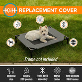 Dog Cot Replacement Cover, Designed to Fit K&H Medium Pet Cots (Sold Separately), Indoor Outdoor, Breathable Cooling Mesh Center, Machine Washable - Medium 32 X 25In Gray