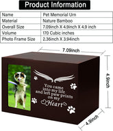 Pet Memorial Keepsake - Cat or Dog Urn with Photo Frame, Wooden Bamboo Urn for Memorial Gifts