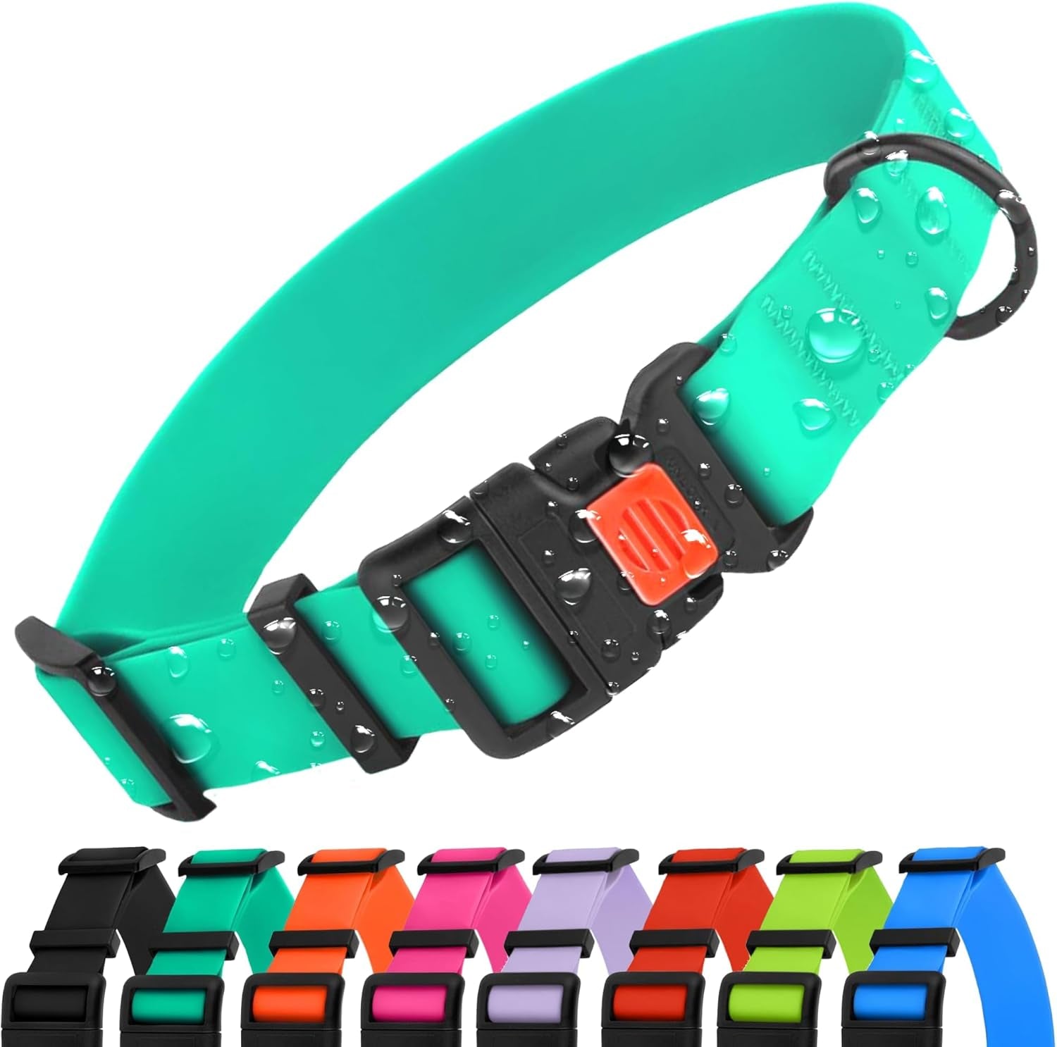 Waterproof Dog Collar - Silicone, Plastic Collar, Odor-Resistant, Easy to Clean, for Large, Medium, Small Dogs - Adjustable Collar with Breakaway Buckle (Neck Fit 10"-13", Mint Green)
