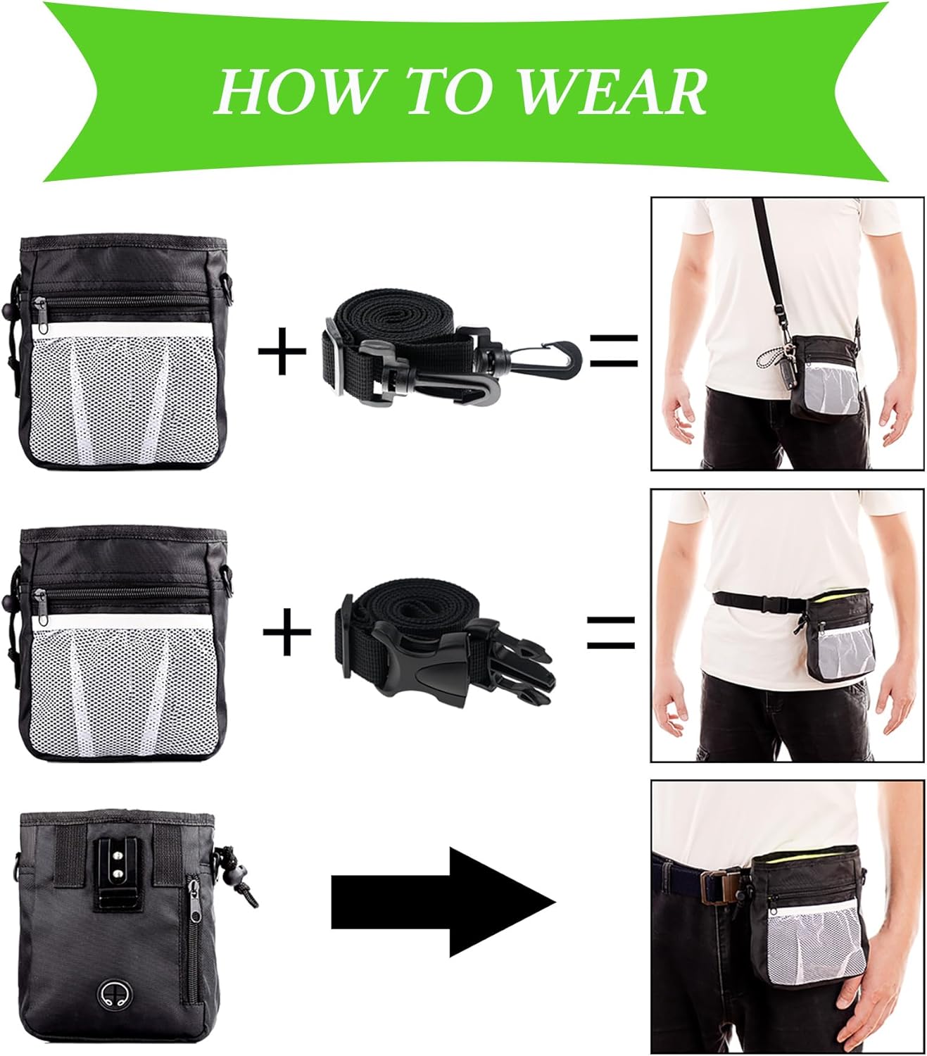 Dog Training Kit – Treat Pouch & Clicker, 3-Way Wear (Black & Pink)