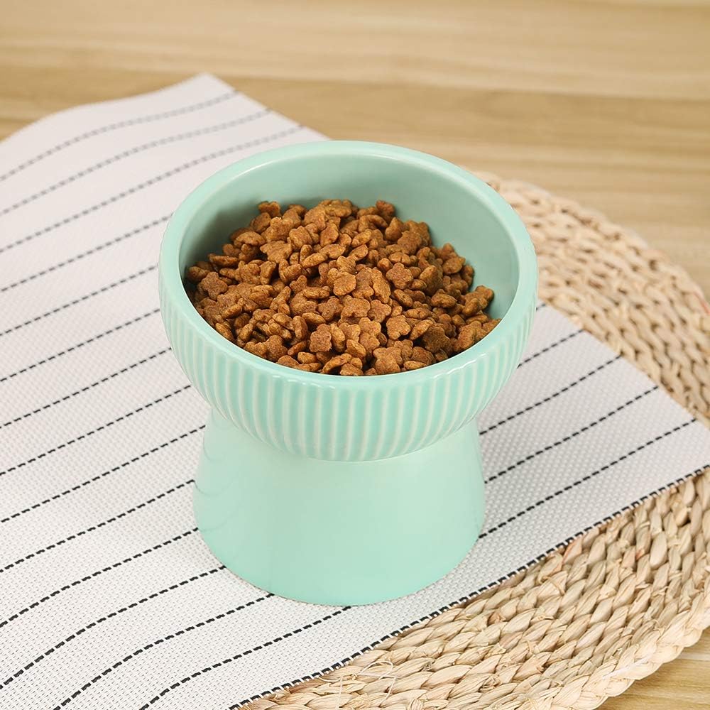 Green Ceramic Raised Cat Bowl – Elevated Food & Water Dish
