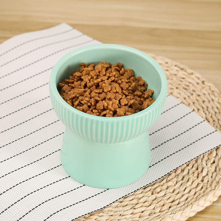 Green Ceramic Raised Cat Bowl – Elevated Food & Water Dish