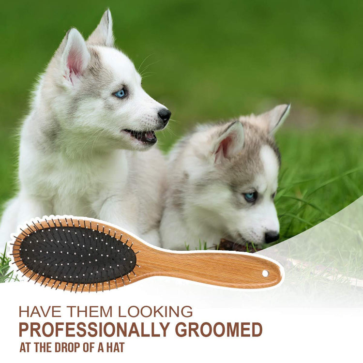 Pet Slicker Brush with Bamboo Handle – Double-Sided Grooming Comb for Dogs & Cats, Long Hair