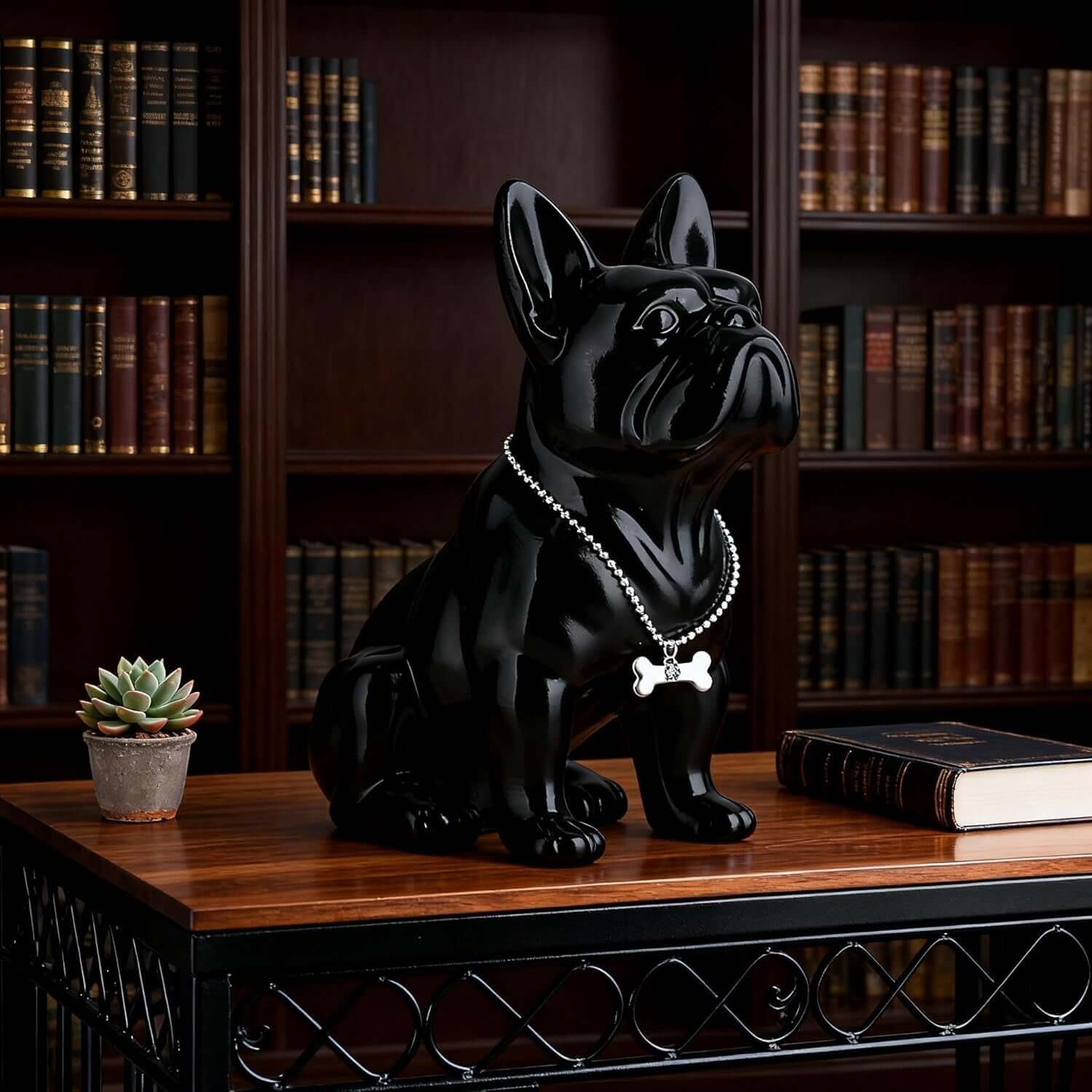 Black French Bulldog Statue,Pug Resin Sitting Dog Statue, English Bulldog Home Decoration Sculpture, Living Room Desktop Decoration, Modern Collection Art Dog Gift