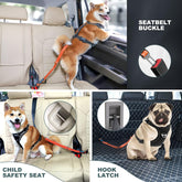 Dog Seat Belt 3-In-1 Car Harness for Dogs Adjustable Safety Seatbelt for Car Durable Nylon Reflective Bungee Fabric Tether with Clip Hook Latch & Buckle, Swivel Zinc Alloy Carabiner