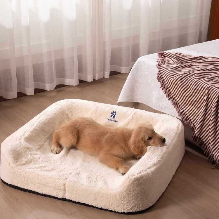 Size Adjustable Dog Bed, Orthopedic Dog Bed with Certipur-Us Foam, Waterproof Dog Bed with Removable Cover, Thick Dog Couch with 3 Side Bolsters for Jumbo Dog, Medium Dog and Large Dog
