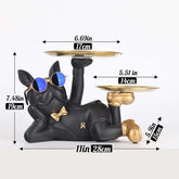 Bulldog Tray Statue - Bulldog Butler with Storage Tray for Entryway Key Holder, Ring Holder, Living Room Coffee Table Candy Dish, Modern Home Office Desktop Decor (Black)
