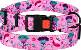 Nylon Dog Collar with Pink Floral Pattern – Adjustable 14-18 Inch