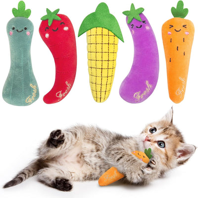 Catnip Cat Toys 5-Pack – Durable Vegetable-Shaped Teething Chew Toys for Indoor Kittens and Cats