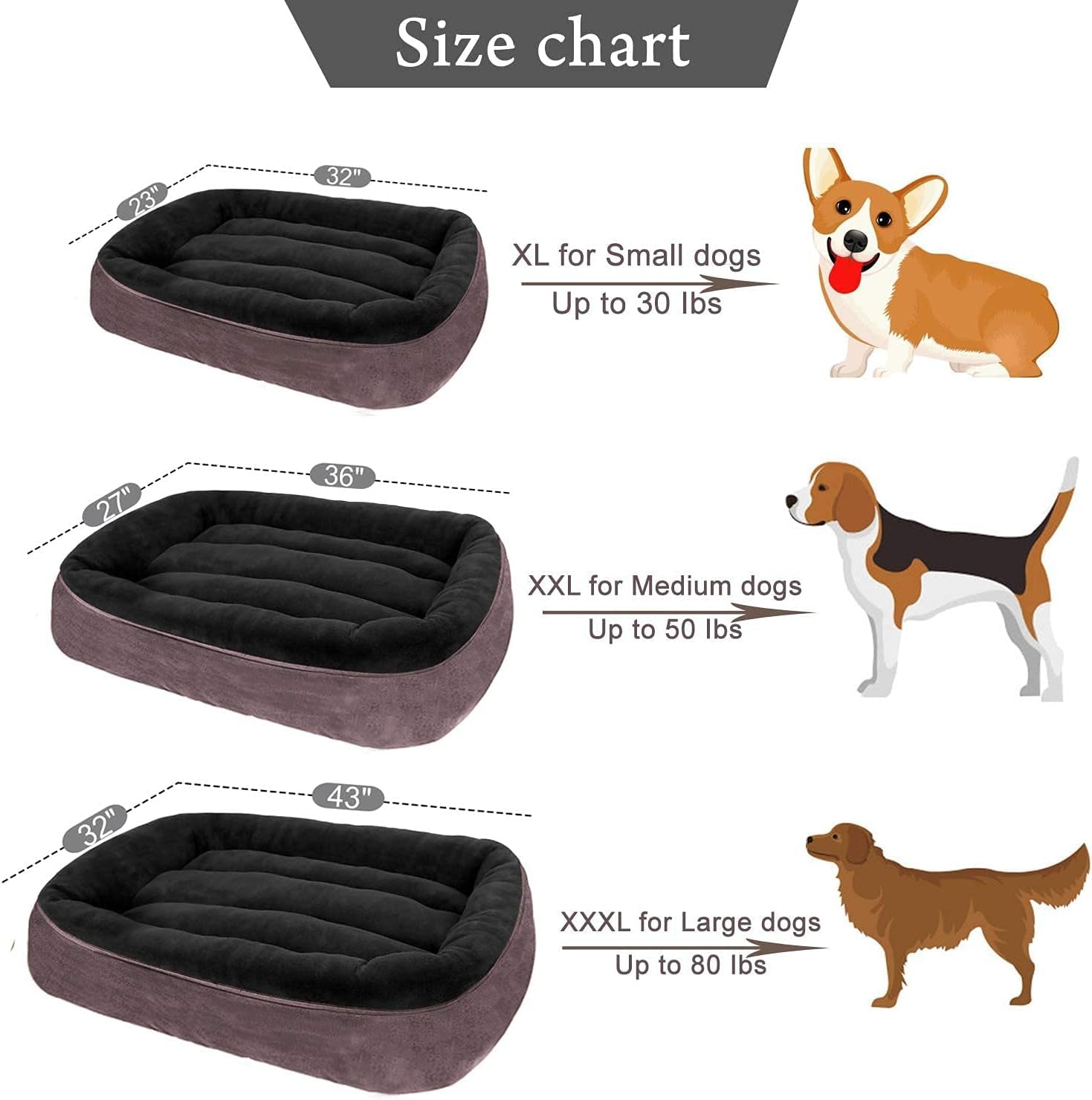 Dog Bed for Medium Dogs/Large/Small, Washable Rectangle Pet Bed Thickened Enough with Soft Coral Fleece and Non-Slip Bottom