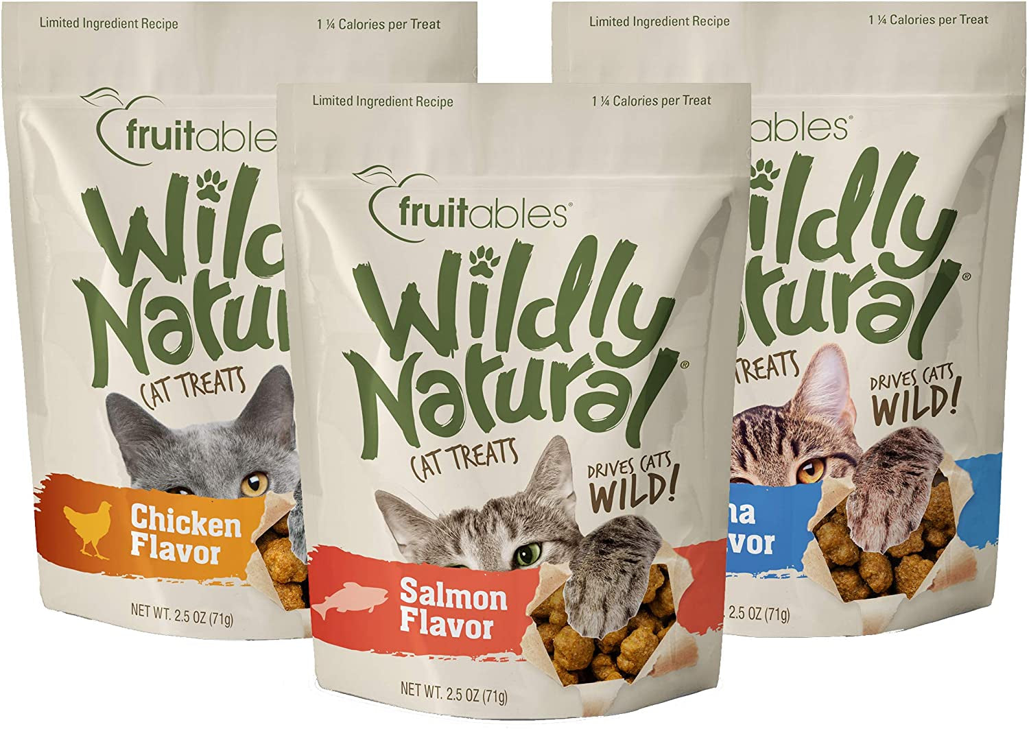 Wildly Natural Cat Treat Variety Pack – Chicken, Tuna & Salmon Flavors, 3-Pack (2.5 oz Each)
