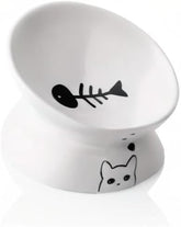 Ceramic Raised Cat Bowls, Slanted Cat Dish Food or Water Bowls, Elevated Porcelain Pet Feeder Bowl Protect Cat&