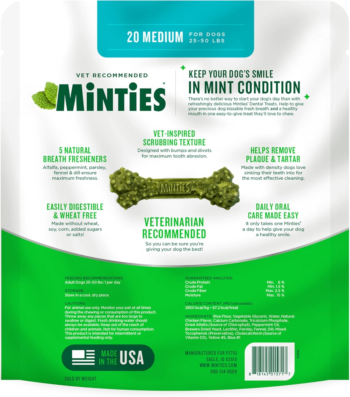 Dental Chews for Medium Dogs (25–50 lbs) – Mint Flavor, 20 Ct