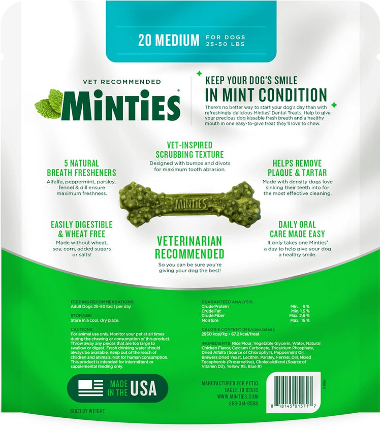 Dental Chews for Medium Dogs (25–50 lbs) – Mint Flavor, 20 Ct
