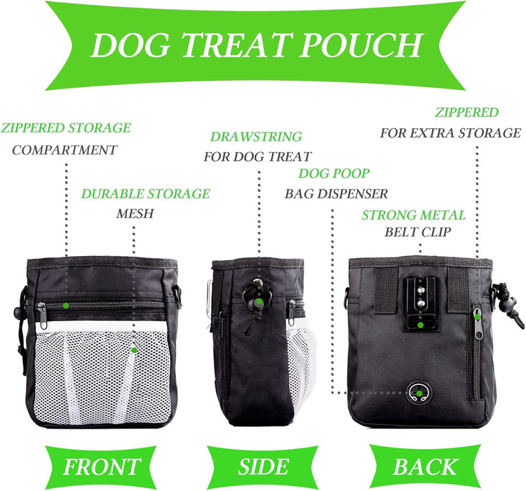 Dog Training Kit – Treat Pouch & Clicker, 3-Way Wear (Black & Pink)