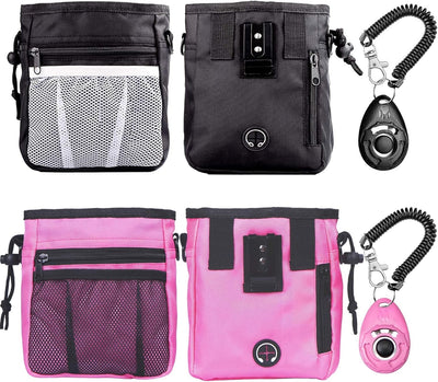 Dog Training Kit – Treat Pouch & Clicker, 3-Way Wear (Black & Pink)