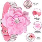 Rhinestone Dog Collar and Leash Set, Sparkling Girl Dog Collars with Bling Diamonds, Soft Suede Leather Pink Pet Collar with Cute Flower for Small Puppy Dogs Walking Party Wedding,S