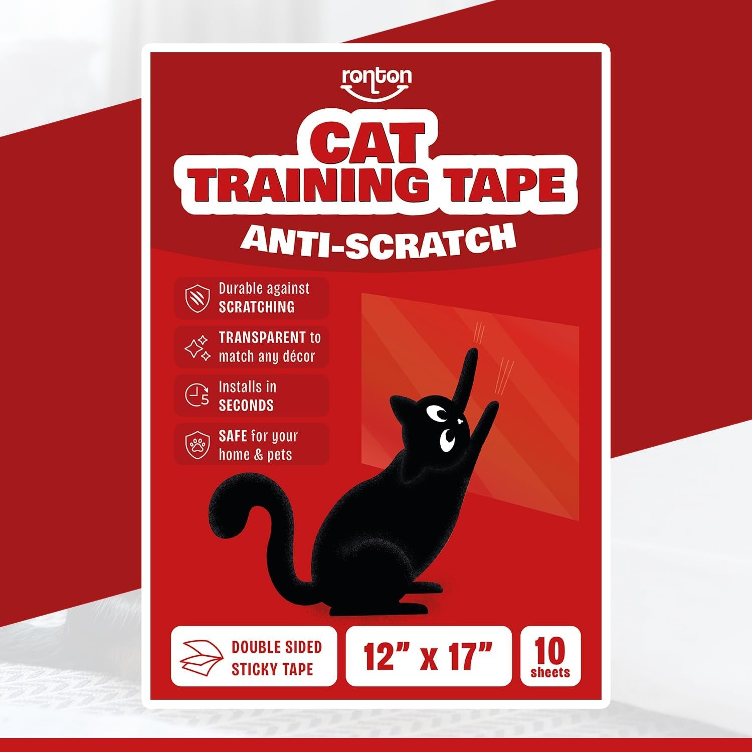 Cat Scratch Furniture Protector – Double Sided - anti Cats Scratching Sticky Tape - No-Residue for Couch, Doors & Walls - 10 Sheets - XL 17" L 12" W Furniture Protectors – Clear Training Tape