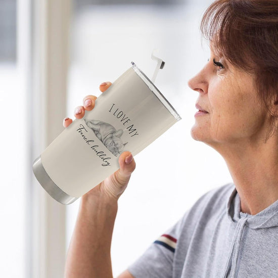 I Love My French Bulldog Dog Mom 20Oz Travel Coffee Mug Tumbler, French Bulldog Frenchie Dog Gifts for Women Men Dogs Lovers, Frenchie Water Stainless Steel Tumbler with Lid and Straw Mug