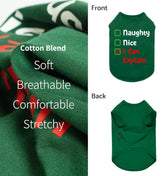 Naughty or Nice Christmas Dog Shirt, Dog Christmas Outfit for Small Dogs Boy Girl, Funny Doggy Tshirt, Pet Outfit, Green, Red, White, Medium