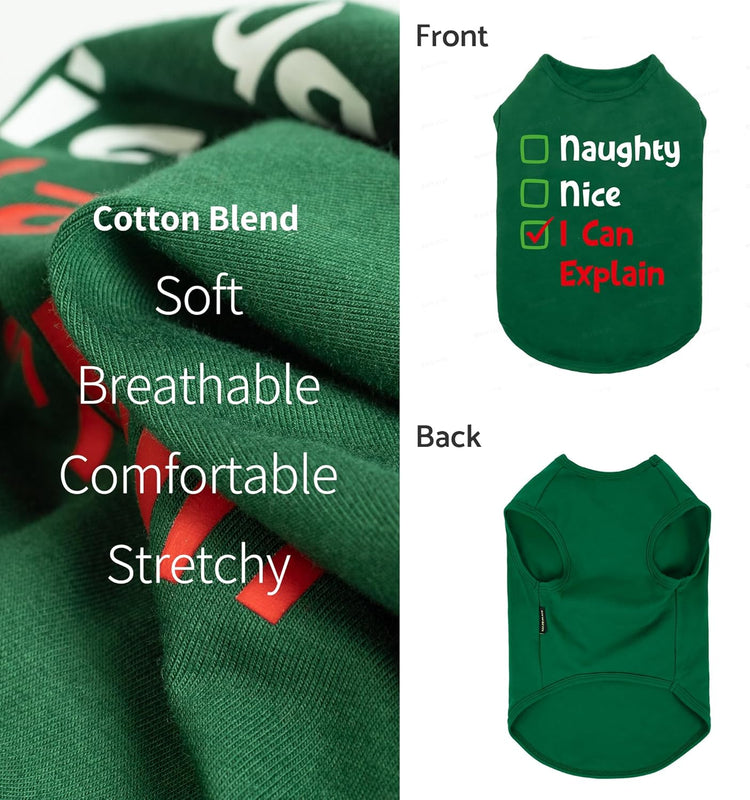 Naughty or Nice Christmas Dog Shirt, Dog Christmas Outfit for Small Dogs Boy Girl, Funny Doggy Tshirt, Pet Outfit, Green, Red, White, Medium