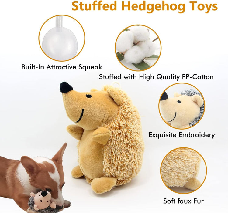 Dog Squeaky Toys, Durable Stuffed Crinkle Plush Dog Chew Toys for Puppy Teething, Interactive Dog Toys for Small, Medium and Large Dogs (Grey+Yellow, Hedgehogs)