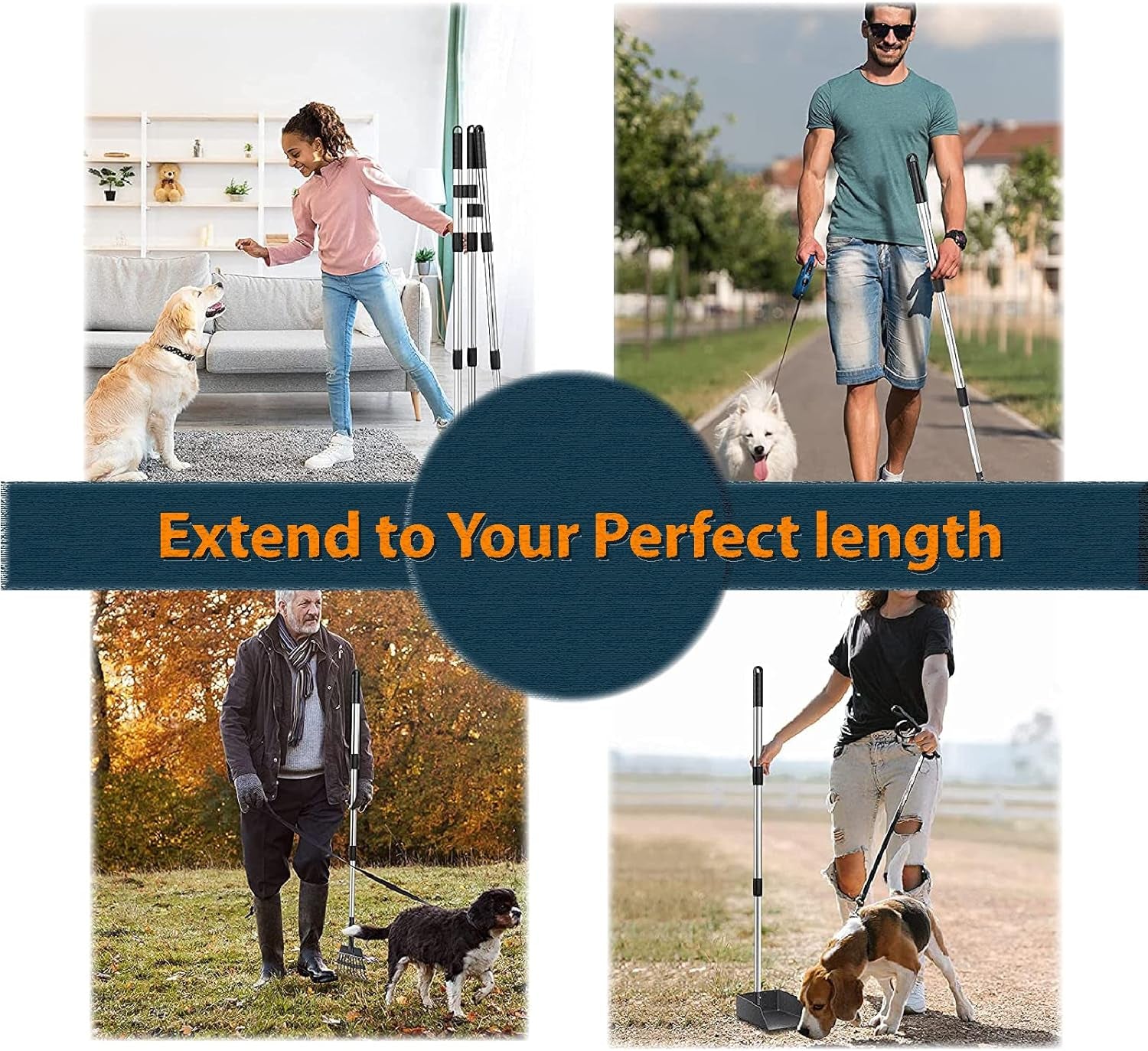 Pet Pooper Scooper for Large Dog, Height Adjustable Poop Scoop Removal Picker with Long Handle Extra Large Tray - Easy to Wash