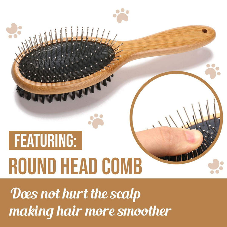 Pet Slicker Brush with Bamboo Handle – Double-Sided Grooming Comb for Dogs & Cats, Long Hair