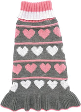 Pet Dog Long Sweaters Dress Knitwear Turtleneck Pullover Warm Winter Puppy Sweater Long Dresses (Grey Heart, Small)