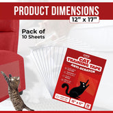 Cat Scratch Furniture Protector – Double Sided - anti Cats Scratching Sticky Tape - No-Residue for Couch, Doors & Walls - 10 Sheets - XL 17" L 12" W Furniture Protectors – Clear Training Tape