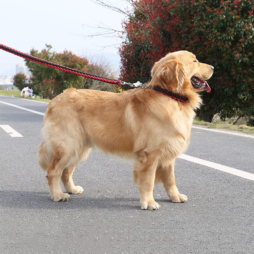 Dog Collar and Leash Set, Heavy Duty Nylon Braided Rope Strong 47 FT Dog Leash and Martingale Training Collar for Small Medium Large Dogs Training and Walking (Red & Black)