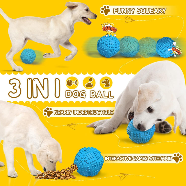 Dog Balls Treat Dispensing Dog Toys for Aggressive Chewers Large Breed, Nearly Indestructible Squeaky Puppy Chew Toys for Largebreeds, Natural Rubber Doggie Puzzle Toys, Pet Treat Ball