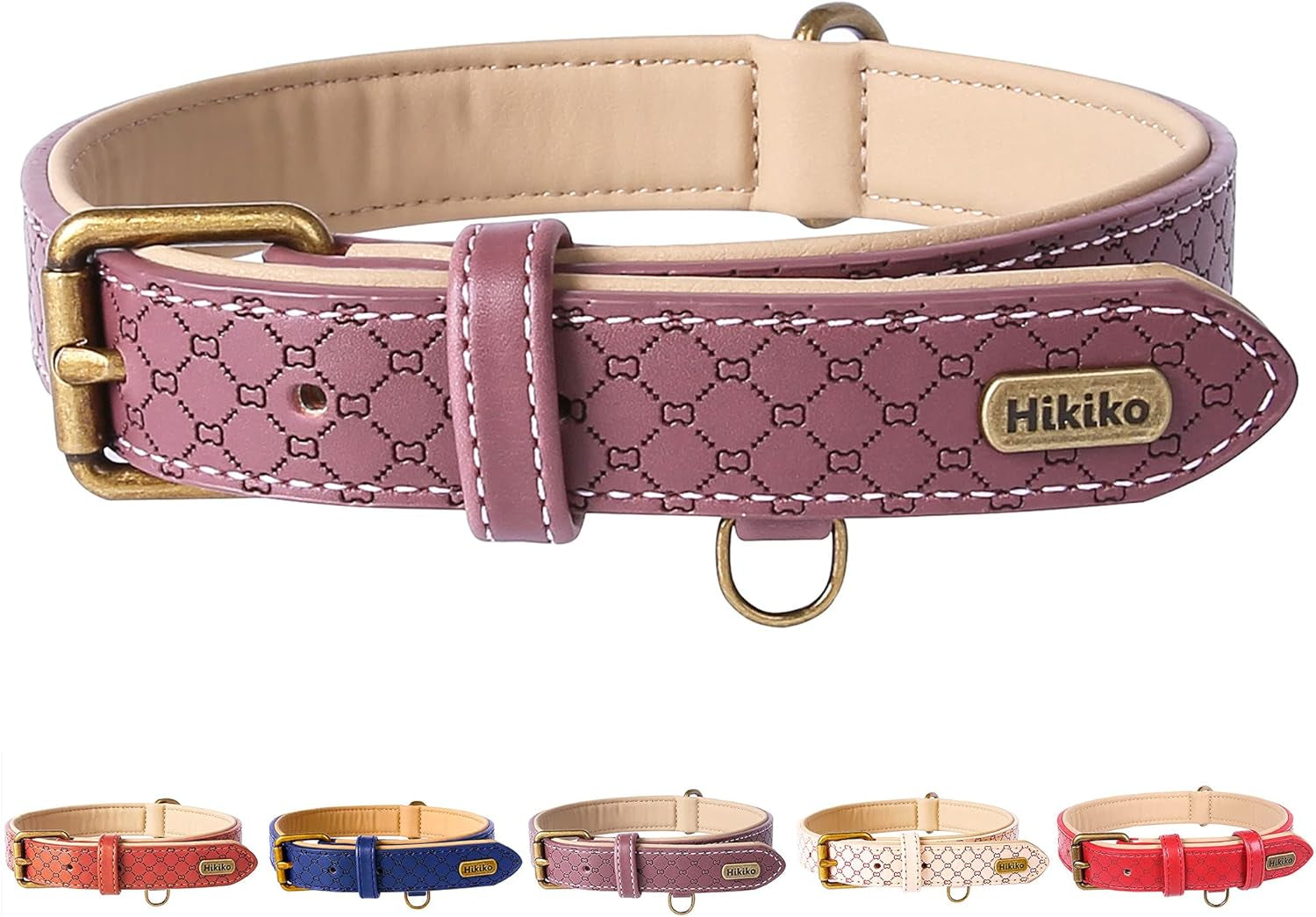 Basic Classic Luxury Padded Leather Dog Collar - Rust Proof Brass Strong Leather Collar Heavy Duty Alloy Hardware Best for Small, Medium, Large Dogs