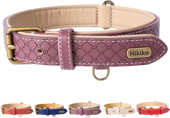 Basic Classic Luxury Padded Leather Dog Collar - Rust Proof Brass Strong Leather Collar Heavy Duty Alloy Hardware Best for Small, Medium, Large Dogs