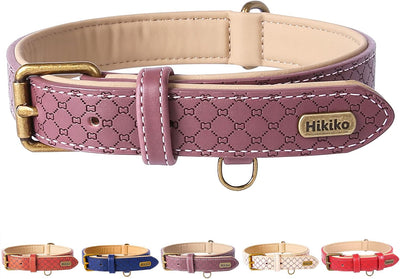 Basic Classic Luxury Padded Leather Dog Collar - Rust Proof Brass Strong Leather Collar Heavy Duty Alloy Hardware Best for Small, Medium, Large Dogs