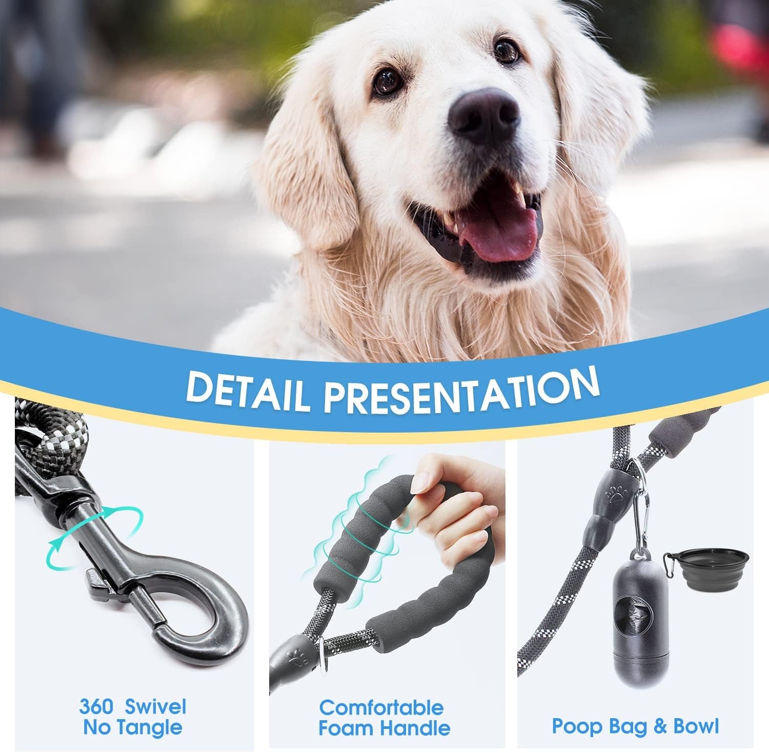 2 Packs 5/6 FT Dog Leash with Comfortable Padded Handle and Highly Reflective Threads Dog Leashes for Small Medium and Large Dogs (5FT-1/2&