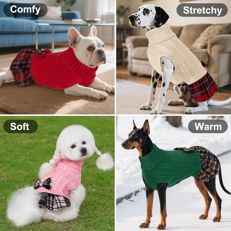 Dog Sweater Warm Pullover Pet Coats Comfy Dogs Clothes with Bowtie Turtleneck Cat Sweaters Thick Dog Sweaters for Small Dogs Male Stretchy Knitwear Pet Sweater Dress for Cold Weather Winter