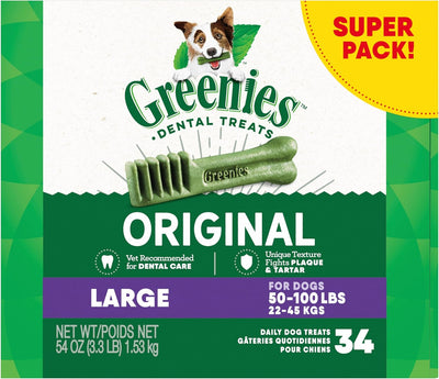 Original Large Dental Dog Treats – 54 oz Pack, 34 Treats for Teeth Cleaning & Fresh Breath
